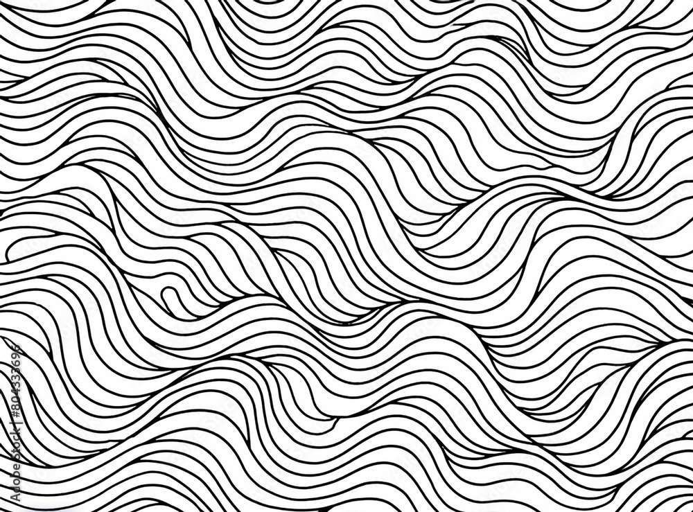 Abstract black and white hand drawn wavy line drawing seamless pattern. Modern minimalist.