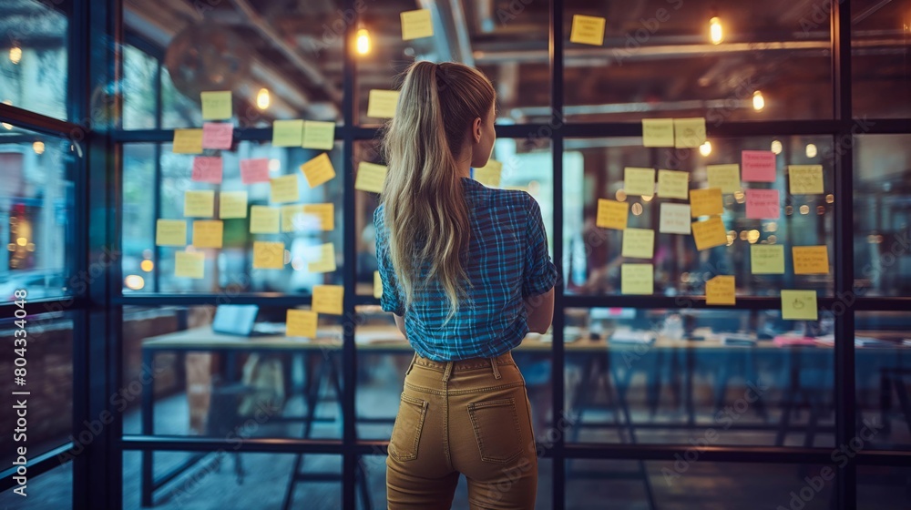Creative professional planning strategy using colorful sticky notes on a glass window Creative professional planning strategy using colorful sticky notes on a glass window