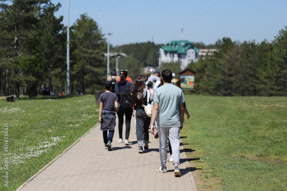 Obraz premium A group of tourists set a path