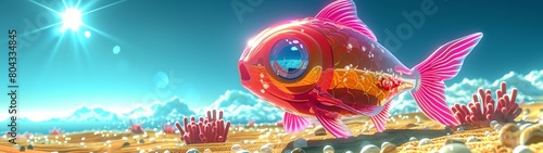pink fish floating above the desert