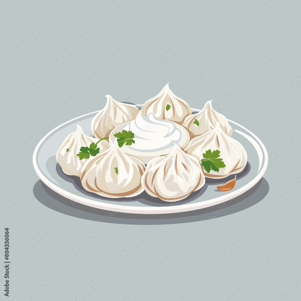 A plate of Manti Turkish dumplings with parsley on top A plate of Manti Turkish dumplings with parsley on top