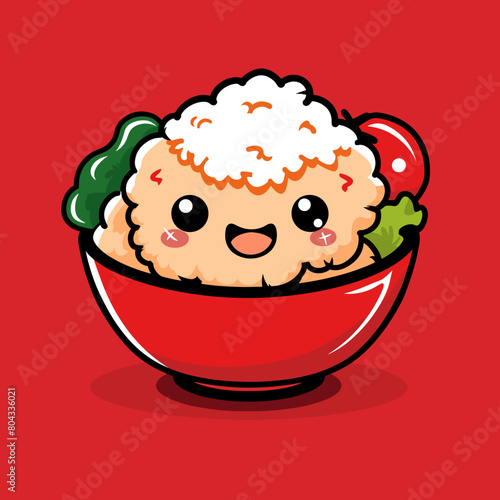 A cartoon drawing of a bowl of food with a smiling face