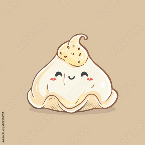 Three Manti Turkish dumplings with a doll's face on top of them