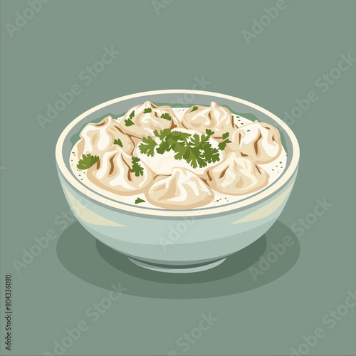 A plate of Manti Turkish dumplings with a blue background