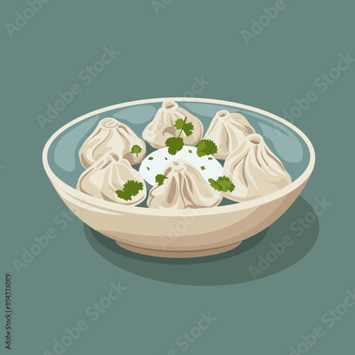 A cartoon of a Manti Turkish dumplings item with a smile on its face