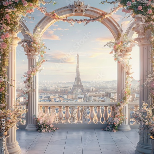 Parisian balcony with a view of the Eiffel Tower photo