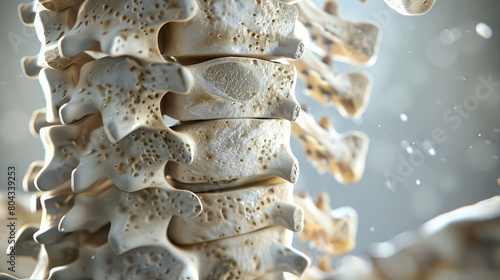 3D render of a close-up view of a herniated disc between vertebrae