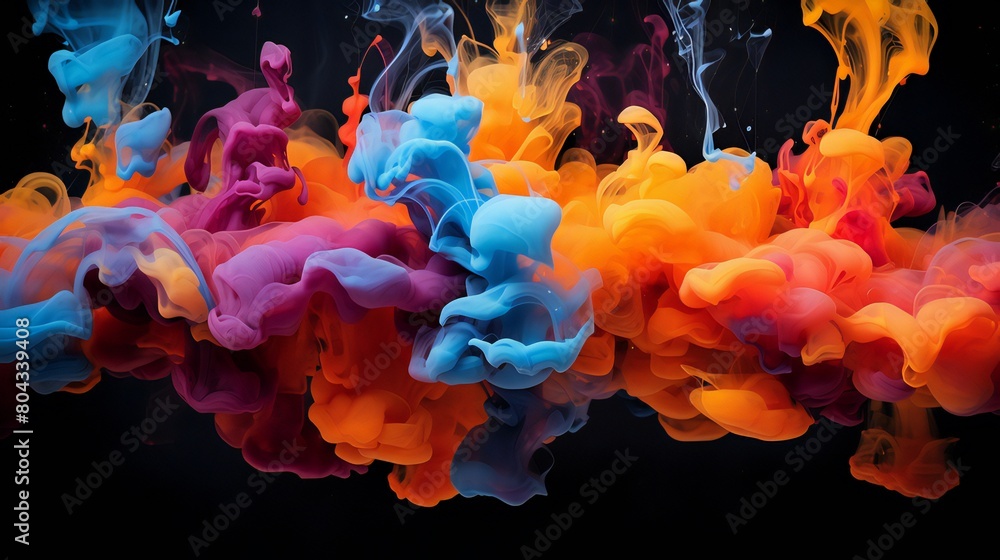 Obraz premium Ink and acrylic colors in water. paint against a black backdrop, the greatest image