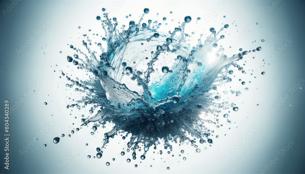 Dynamic water splash captured in high detail against a light background, embodies the concept of power in fluid motion. Generative AI Dynamic water splash captured in high detail against a light background, embodies the concept of power in fluid motion. Generative AI