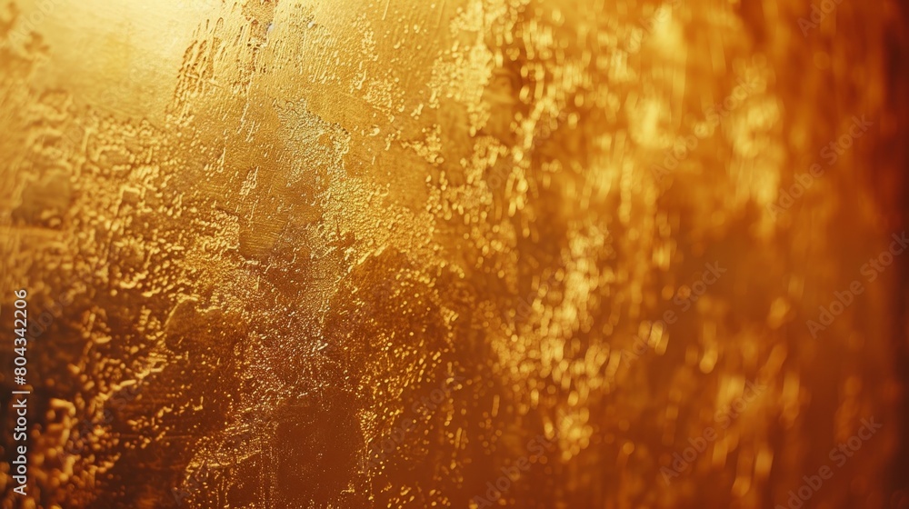 Golden wall texture with a shiny gold paint finish reflecting light. Vibrant gold paper wallpaper with a luxurious look.