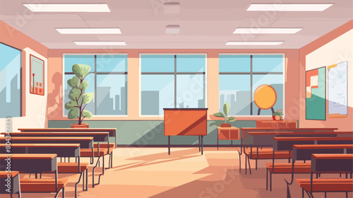 Interior of modern stylish empty classroom 2d flat © Mishi
