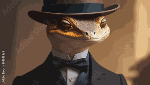 Ein Gekko in einem Eleganten Anzug. Antropomorh - Stil. Vektor - Grafik.
