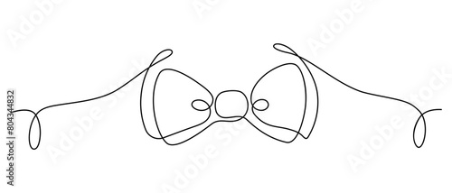 Neck with a bow tie single line art. Man in formal wear dress code abstract minimal one line drawing. Vector illustration isolated on white background.