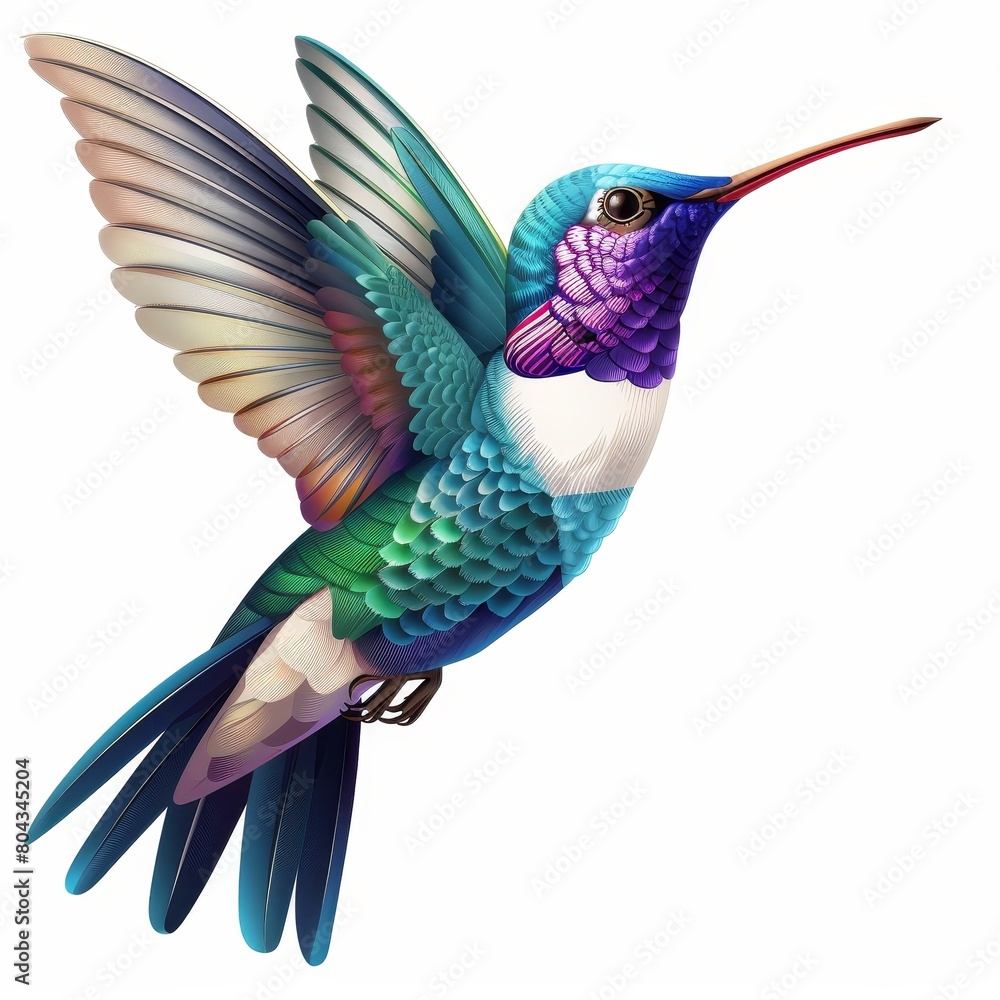 A colorful hummingbird with a long beak flies in the air A colorful hummingbird with a long beak flies in the air