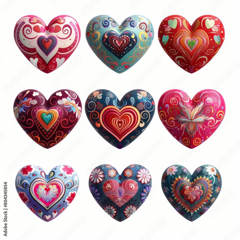 A collection of hearts with different designs and colors A collection of hearts with different designs and colors