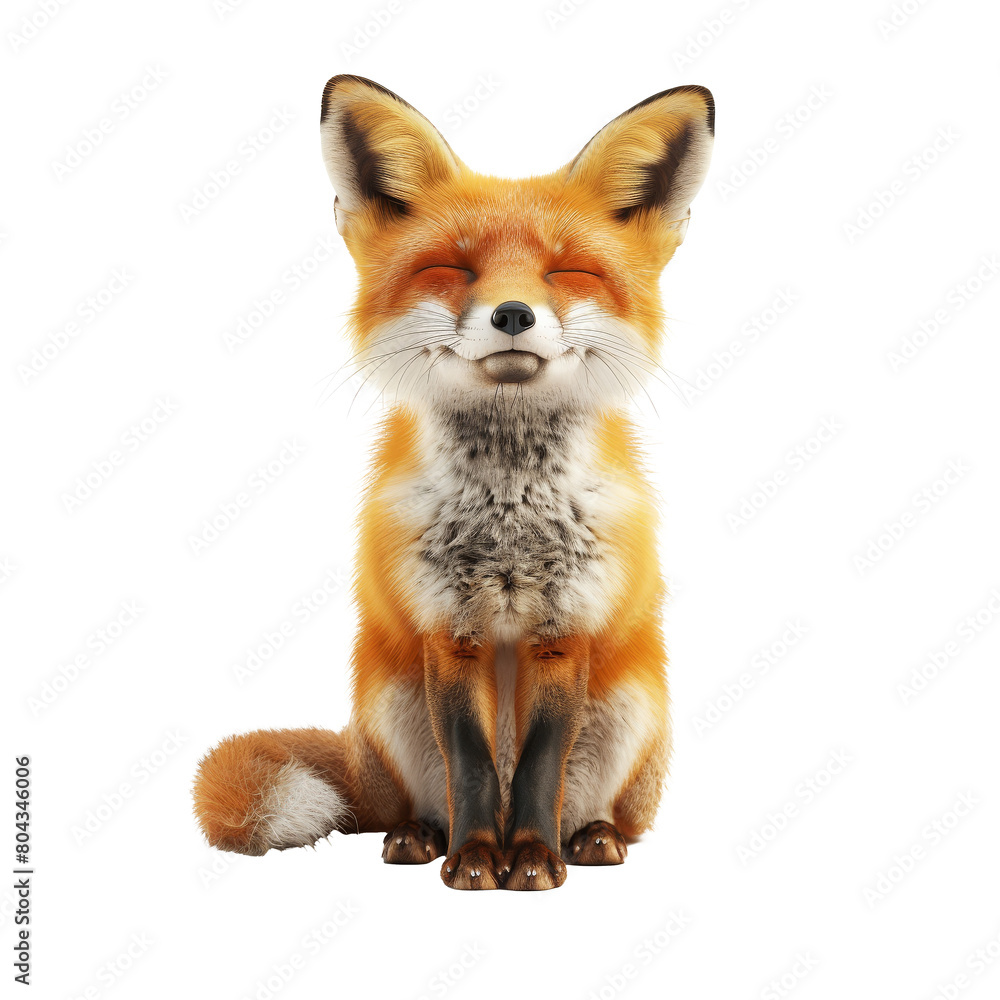 Fototapeta premium Smiling Fox with Eyes Closed on transpart