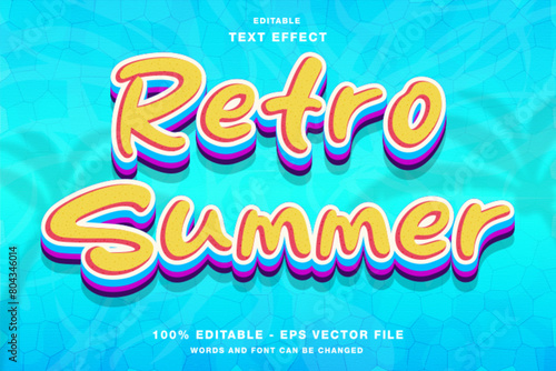 Retro Summer 3d text style effect template editable