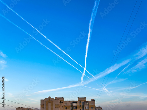 Airplane contrails  in the sky