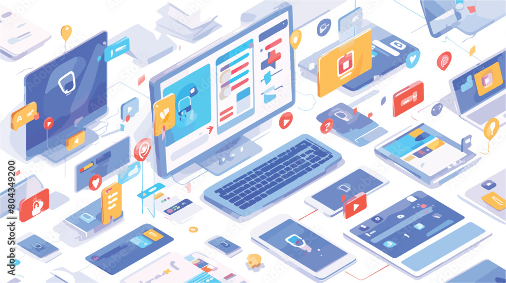 Isometric digital social media technology vector il