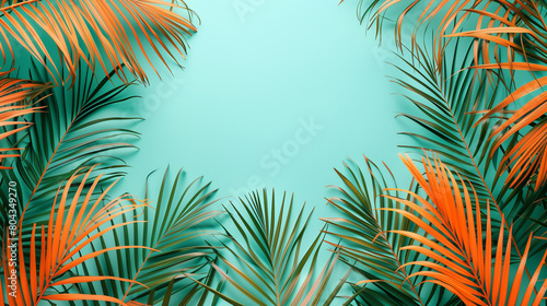 background with green leaves of palm tree
