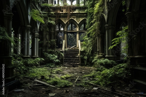 An Eerie Depiction of an Abandoned Victorian School  Overgrown with Ivy and Bathed in the Soft Glow of Moonlight