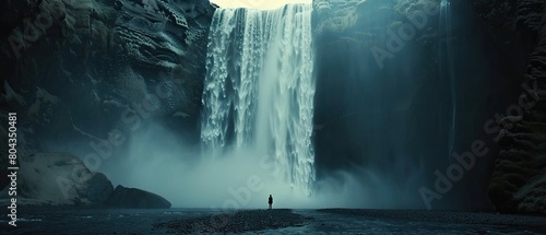 Man observing majestic waterfall in natural landscape © Alexei