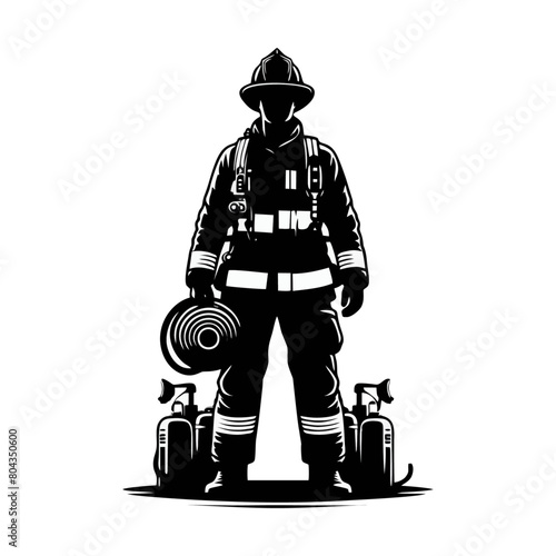 Fireman silhouette. Firefighter black icon on white background