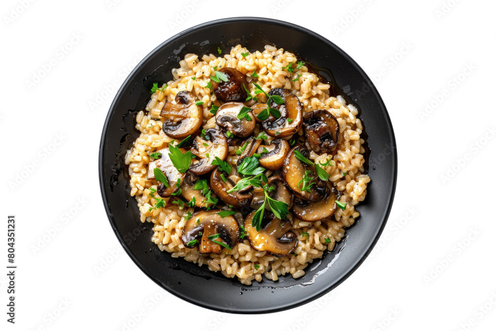 Mushroom risotto on a plate Isolated on transparent background Mushroom risotto on a plate Isolated on transparent background