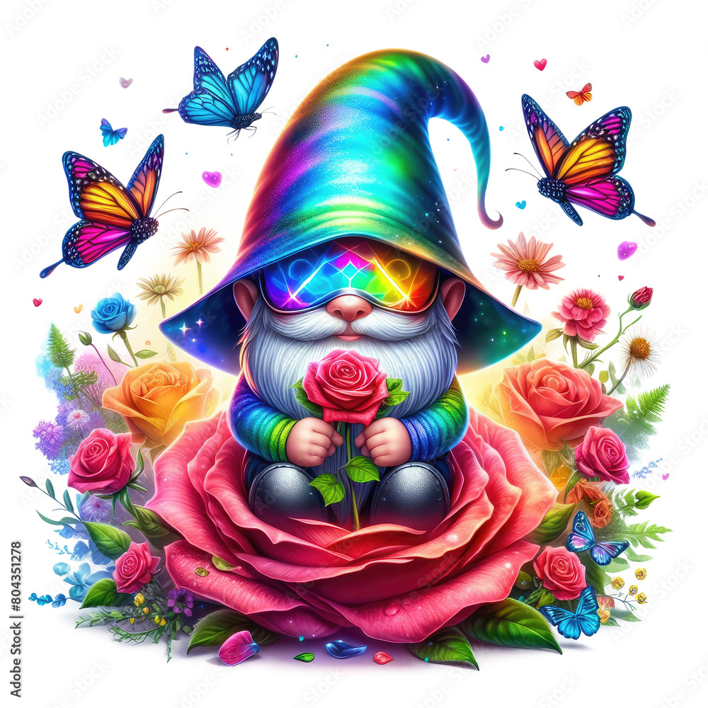 Cute Gnome Rose Sublimation Clipart