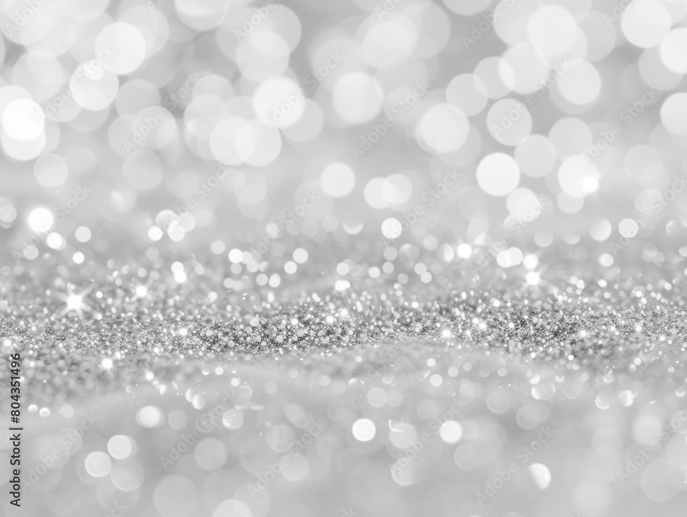 An image of sparkling white and silver glitter with soft bokeh effect on a light background, concept of festivity. Generative AI