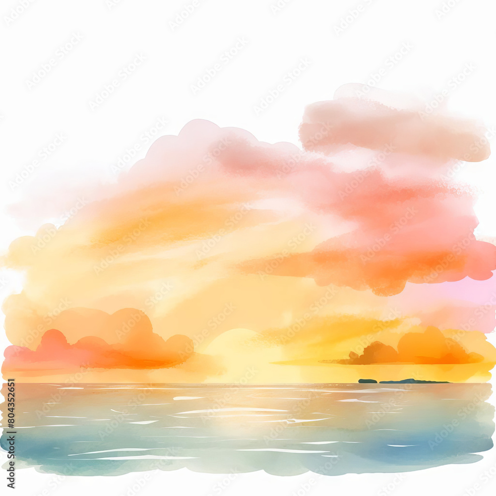 A beautiful watercolor painting of a sunset over the ocean A beautiful watercolor painting of a sunset over the ocean