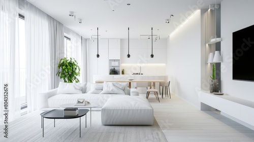 White loft room with modern interior design