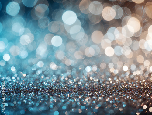 Blurred bokeh lights on a gradient blue and brown background, concept of festivity or celebration background. Generative AI