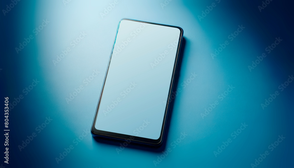 Smartphone with blank screen on a blue background, ideal for branding or mockup presentation, showcasing a modern and clean design. Generative AI Smartphone with blank screen on a blue background, ideal for branding or mockup presentation, showcasing a modern and clean design. Generative AI