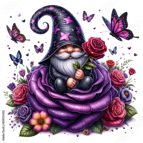 Cute Gnome Rose Sublimation Clipart © Danbamstore