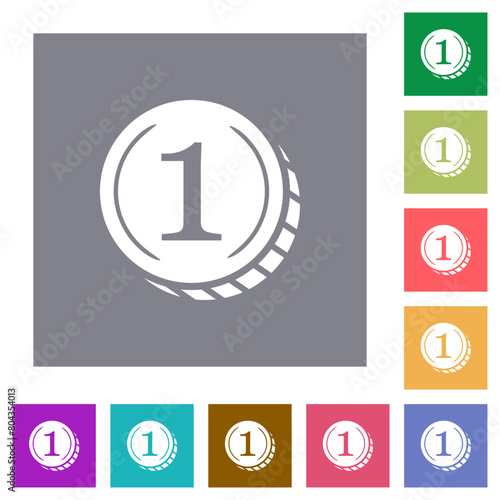 Coin with number one square flat icons