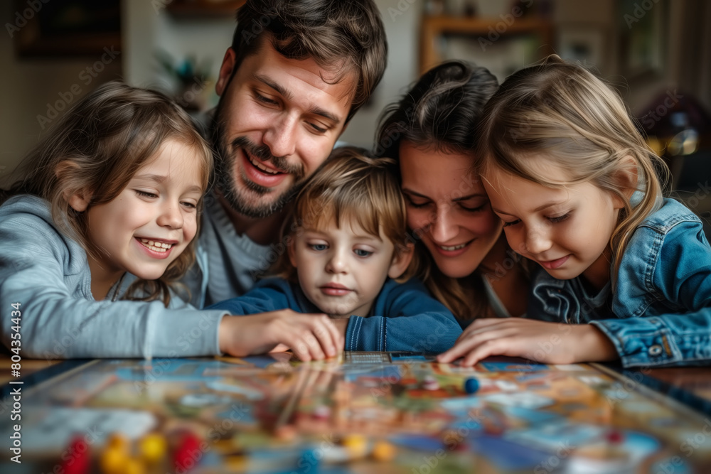 Family playing a board game together Family playing a board game together
