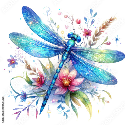 Dragonfly with Flowers Clipart