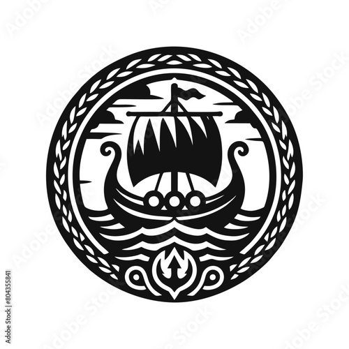 Viking Ship vector illustration. Vintage sailboat logo design