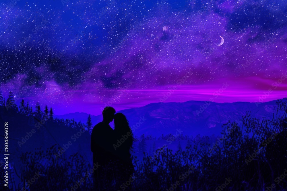 Obraz premium Couple Stargazing Together