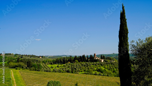 Panorama delle colline e delle balze vicino al borgo medievale fortificato di Certaldo.Provincia di Firenze,Toscna,Italia