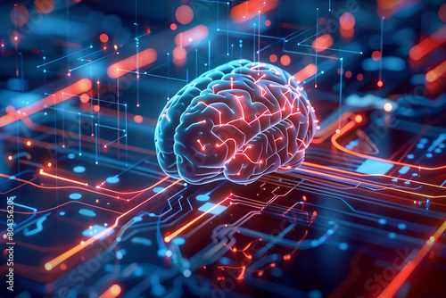 Neural circuit and electronic cyber brain in a quantum computing system, artificial intelligence technology, biotechnology and machine learning concept photo