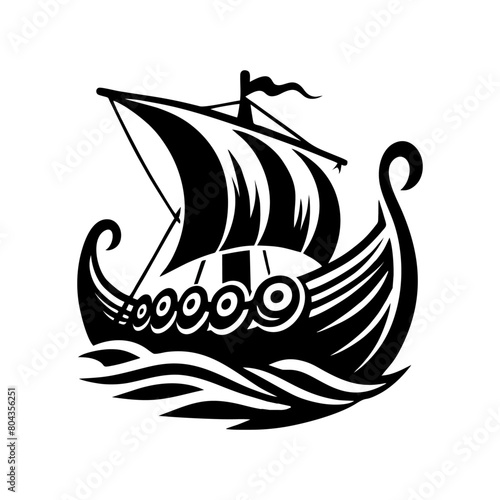 Viking Ship vector illustration. Vintage sailboat logo design