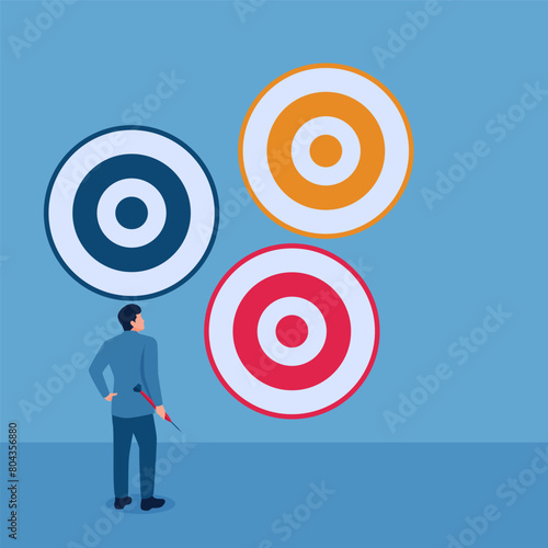 Man carrying darts selects targets in a row, illustration of target selection.