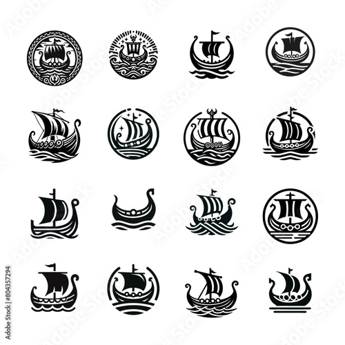 Viking Ship vector illustration. Vintage sailboat logo design