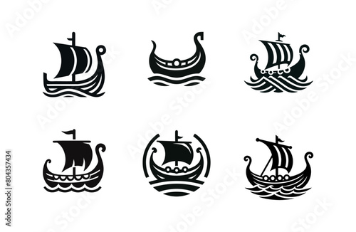 Viking Ship vector illustration. Vintage sailboat logo design