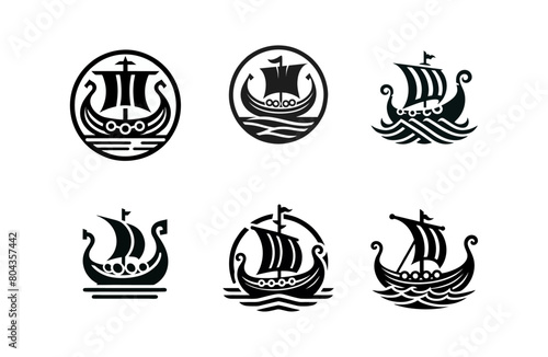 Viking Ship vector illustration. Vintage sailboat logo design