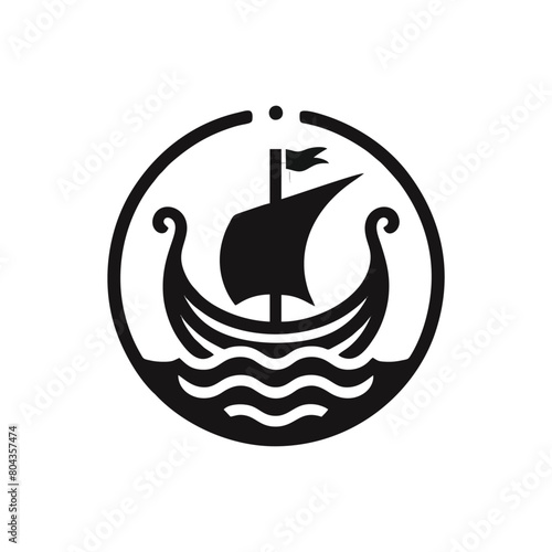 Viking Ship vector illustration. Vintage sailboat logo design