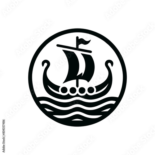 Viking Ship vector illustration. Vintage sailboat logo design