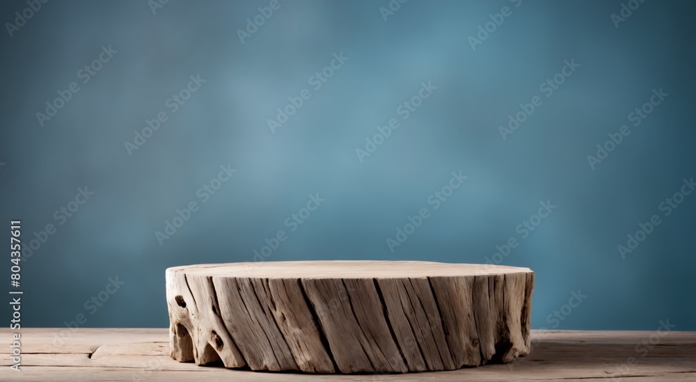 a wooden podium on a table with blue background a wooden podium on a table with blue background